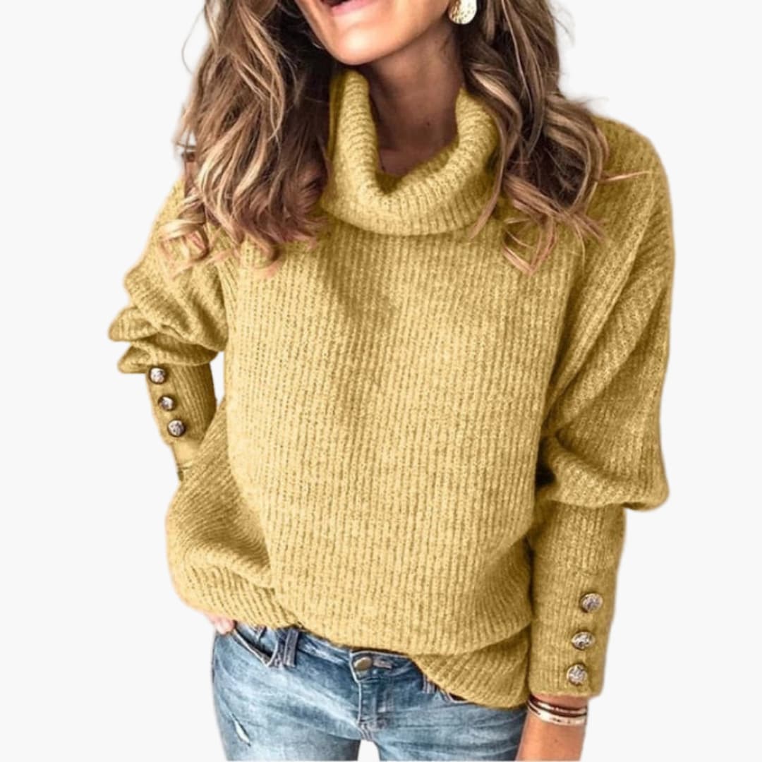 Feminine Crew Neck Button Sleeve Sweater
