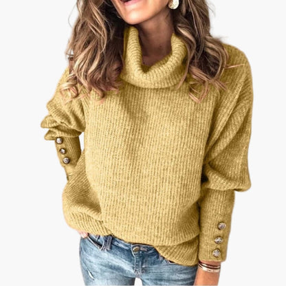 Feminine Crew Neck Button Sleeve Sweater