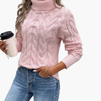 Women's Cable Knit Turtleneck Sweater - Vossary