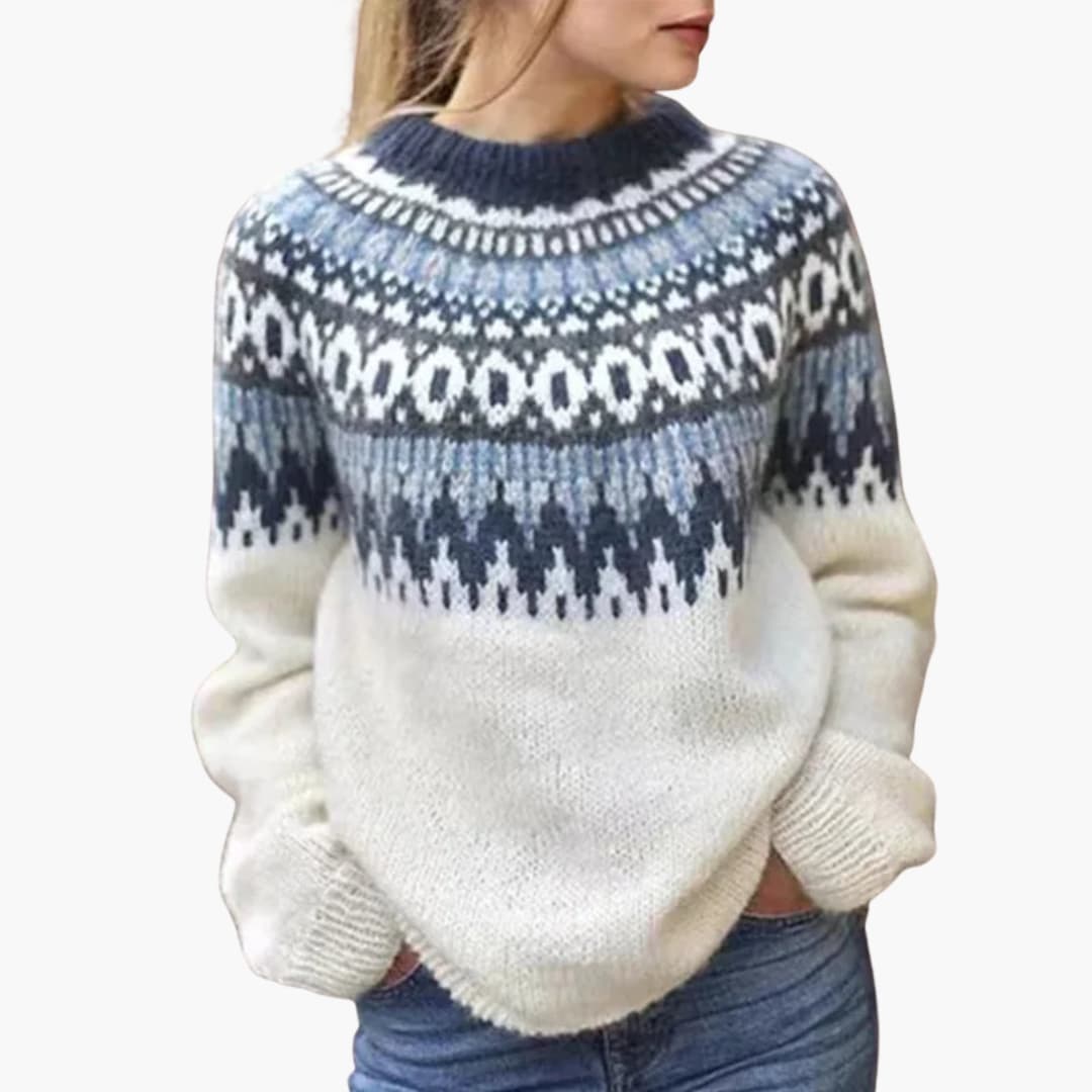 Classic Fit Women's Patterned Crew Neck Sweater - Vossary