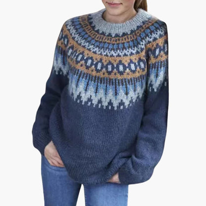 Classic Fit Women's Patterned Crew Neck Sweater
