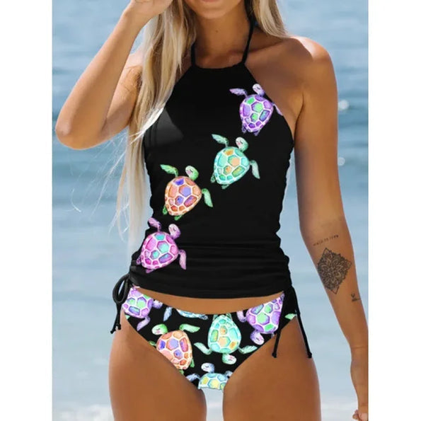 Women's Halter Swimsuit Tropical Adjustable Bikini Set