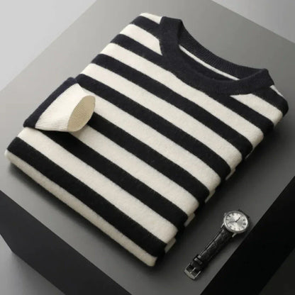 Classic Crew Neck Striped Wool Sweater