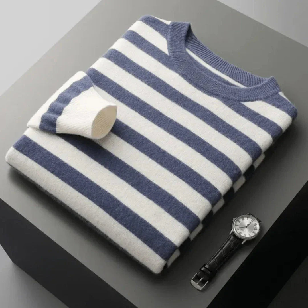 Classic Crew Neck Striped Wool Sweater