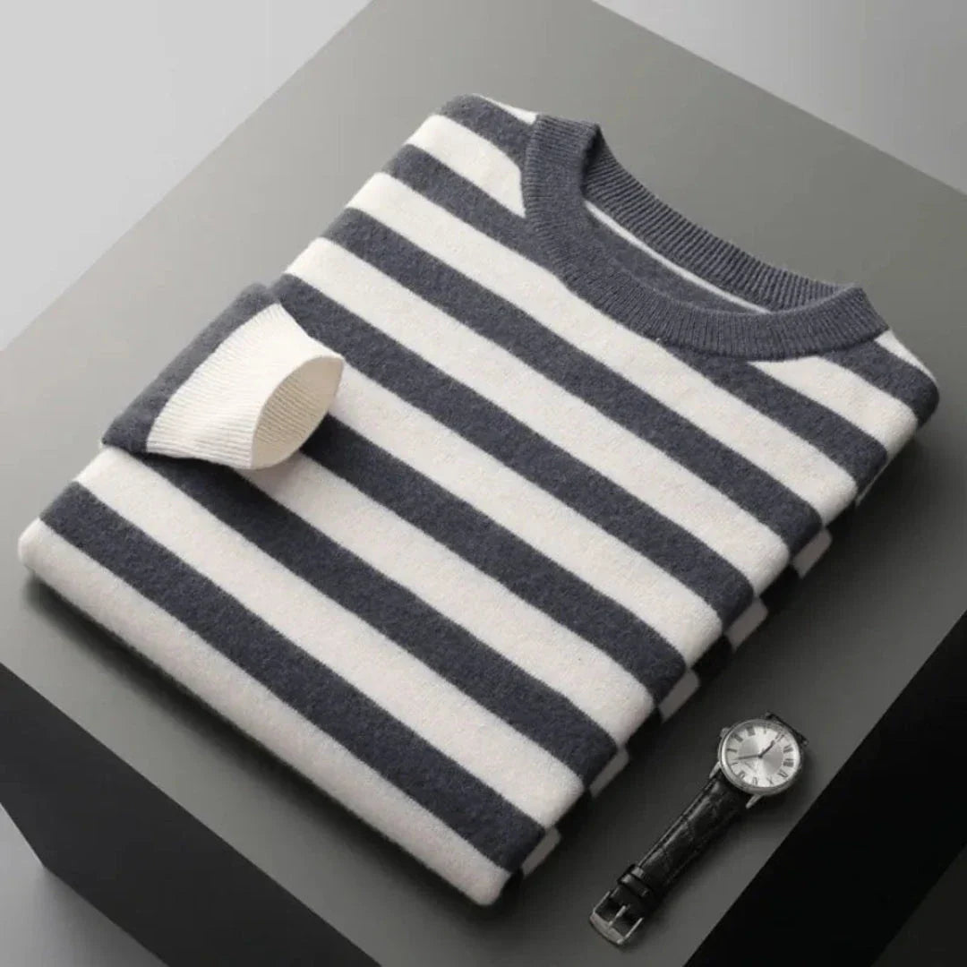 Classic Crew Neck Striped Wool Sweater