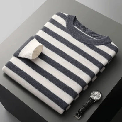Classic Crew Neck Striped Wool Sweater