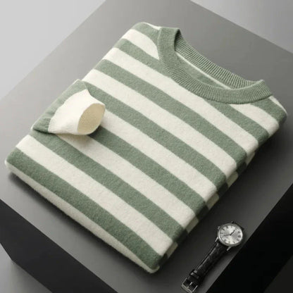 Classic Crew Neck Striped Wool Sweater