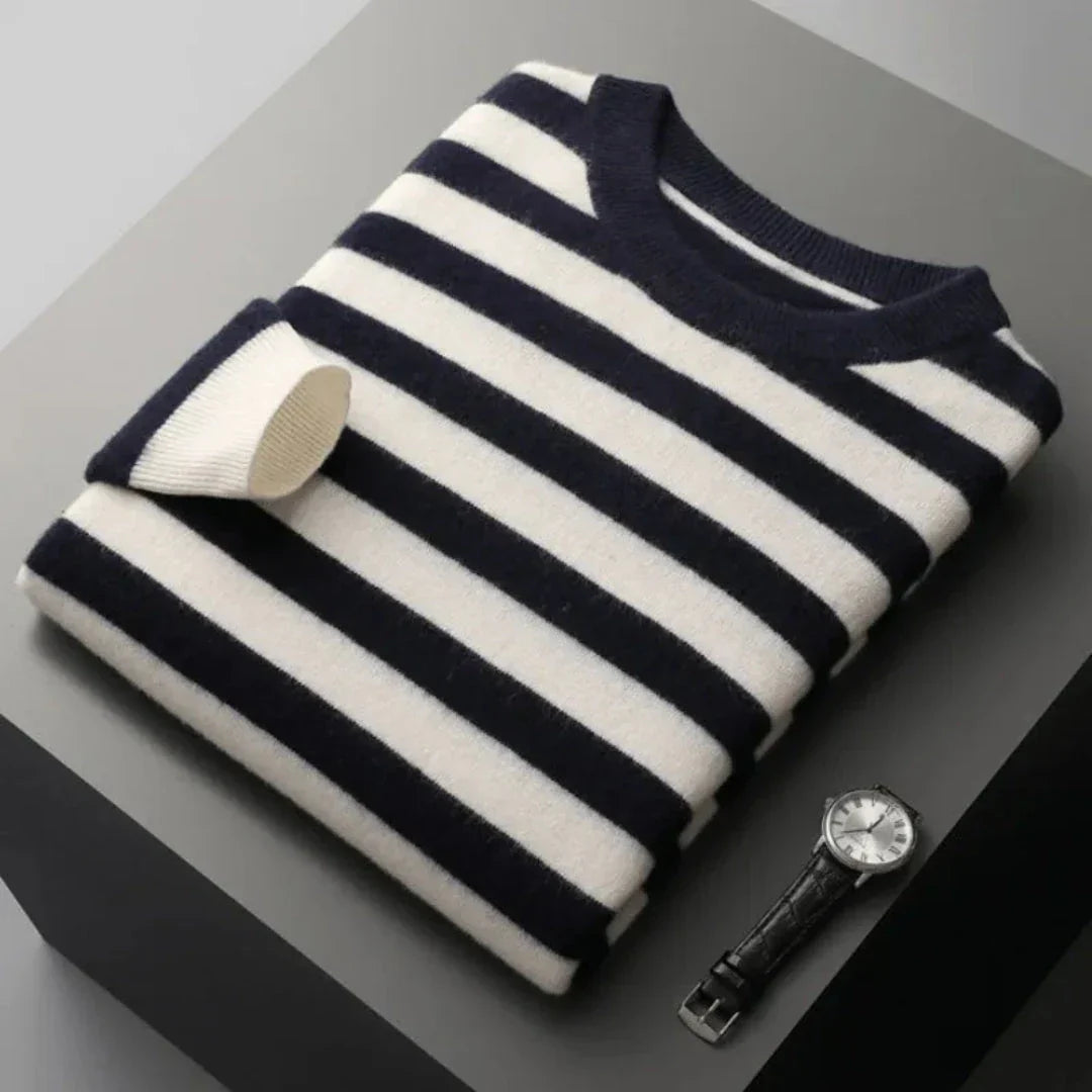 Classic Crew Neck Striped Wool Sweater