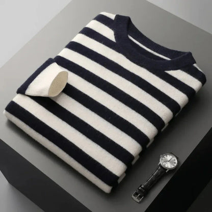 Classic Crew Neck Striped Wool Sweater
