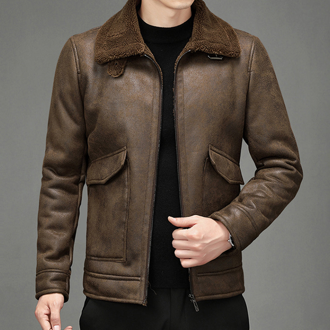 Men's Faux Leather Jacket with Zip Pockets - EasyApparels