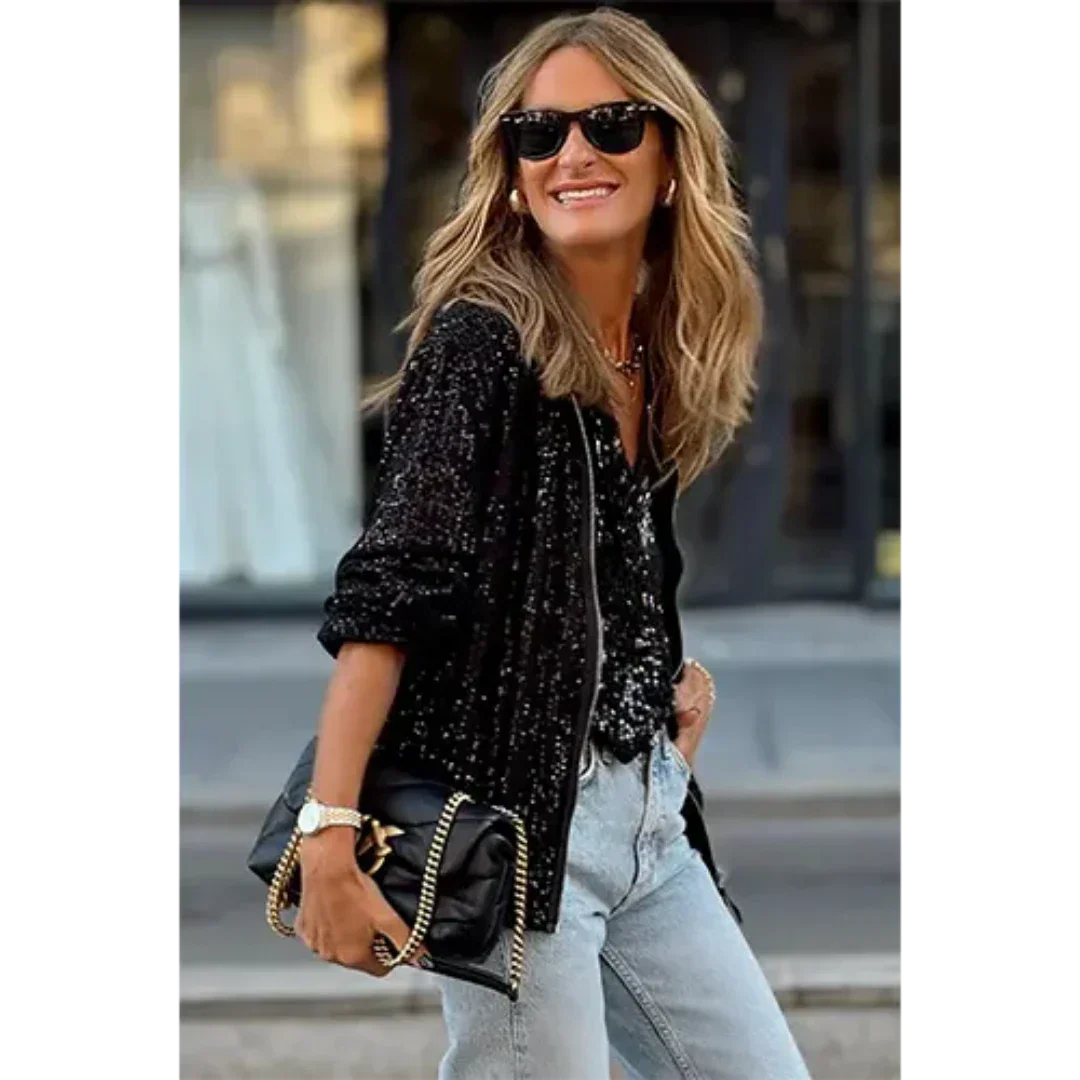 Casual Sequin Bomber Jacket for Women