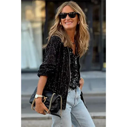 Casual Sequin Bomber Jacket for Women