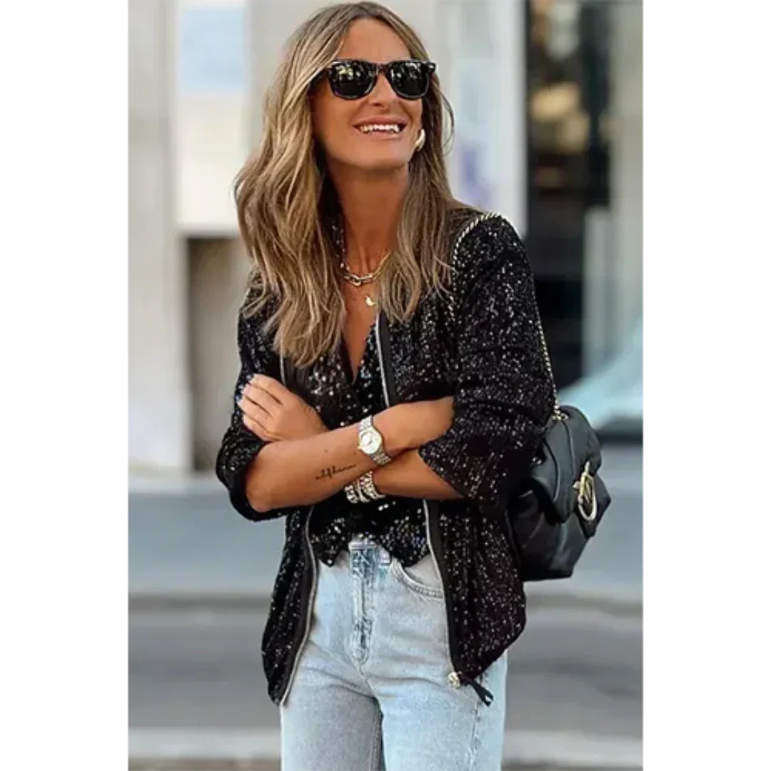 Casual Sequin Bomber Jacket for Women - EasyApparels
