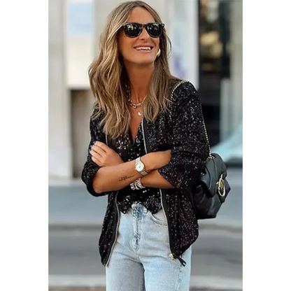 Casual Sequin Bomber Jacket for Women - EasyApparels