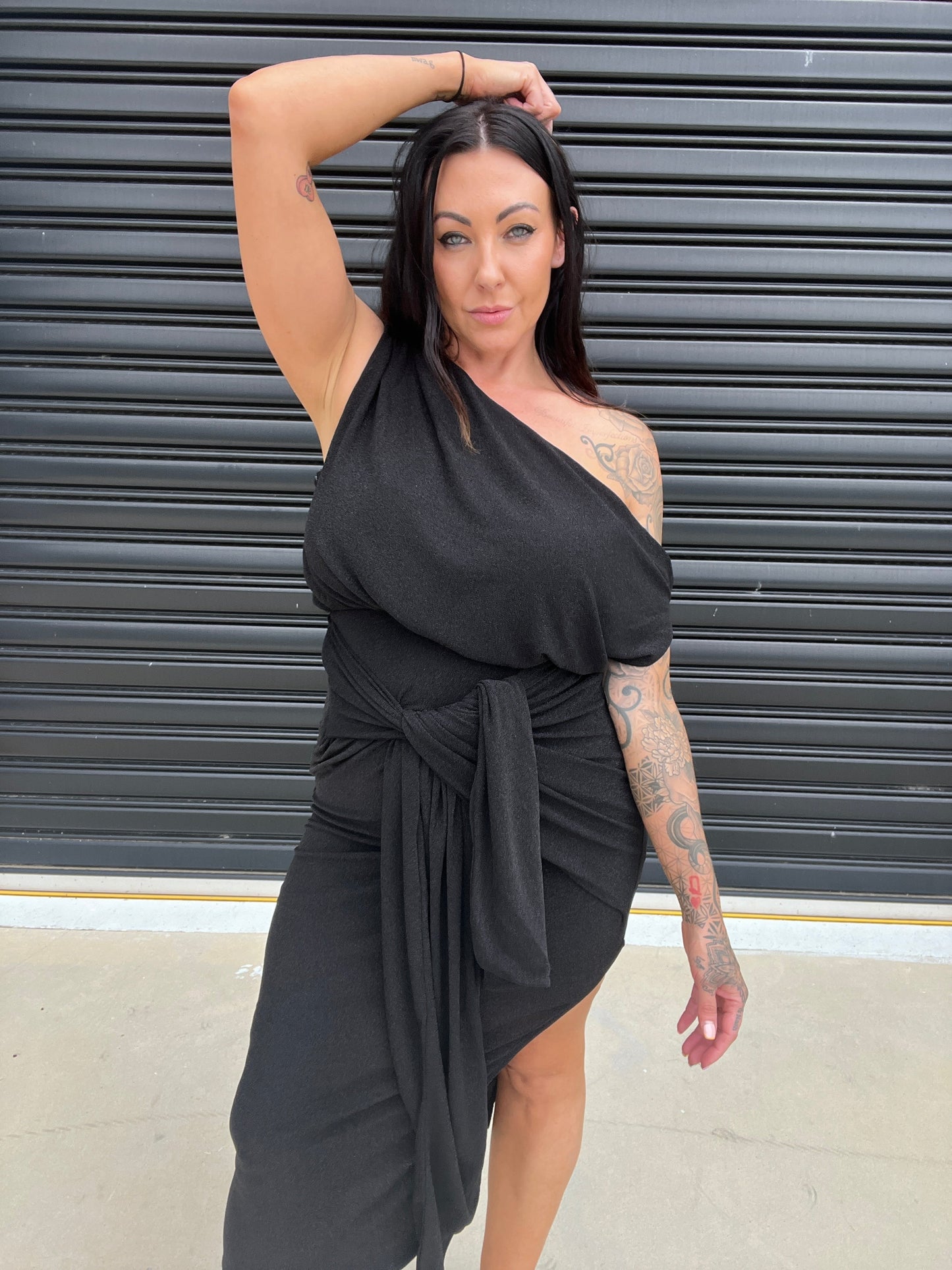 Chic One Shoulder Midi Dress with Side Slit