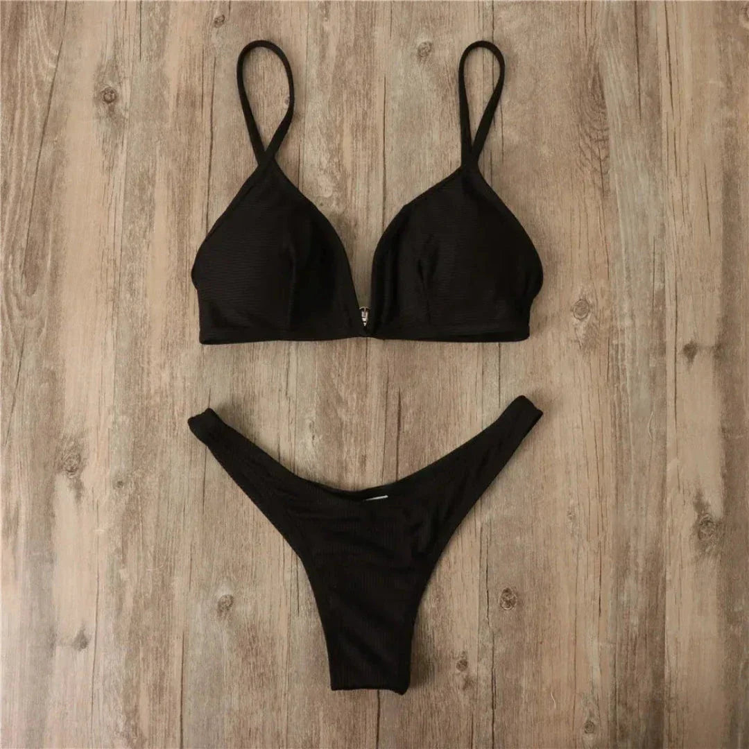 Women's Deep Plunge Ribbed Swimsuit Set