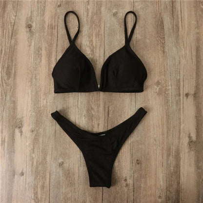 Women's Deep Plunge Ribbed Swimsuit Set