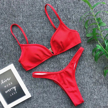 Women's Deep Plunge Ribbed Swimsuit Set