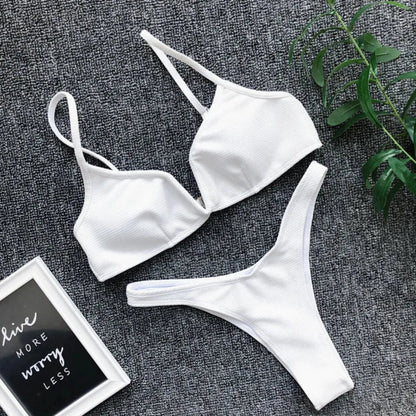 Women's Deep Plunge Ribbed Swimsuit Set