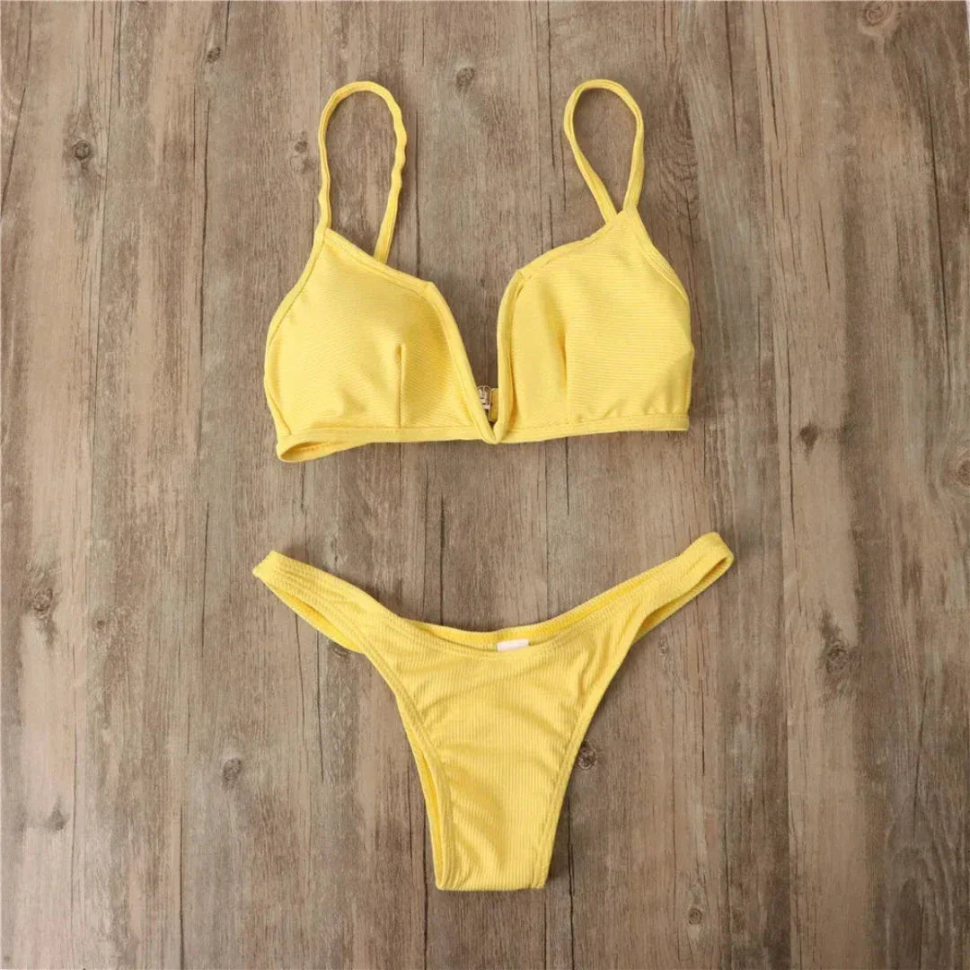 Women's Deep Plunge Ribbed Swimsuit Set