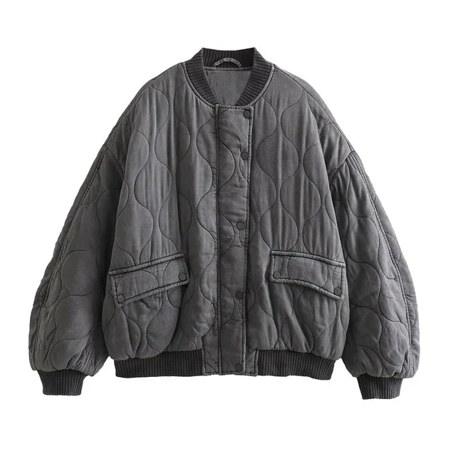 Women's Plus Size Padded Bomber Coat - EasyApparels