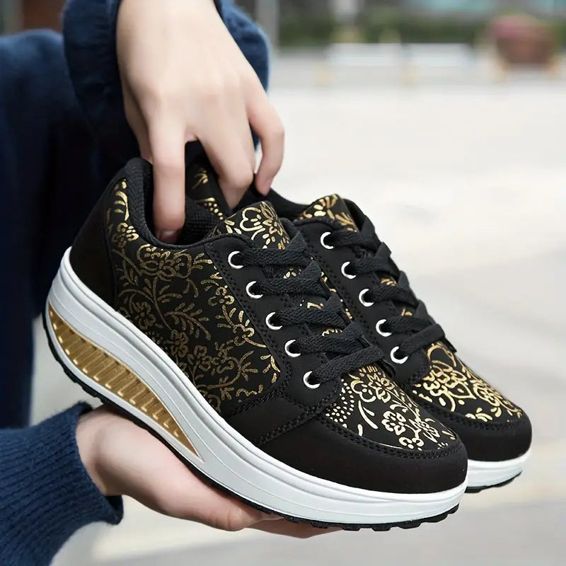 Elegant High Heel Lace Sneakers for Women - Vossary