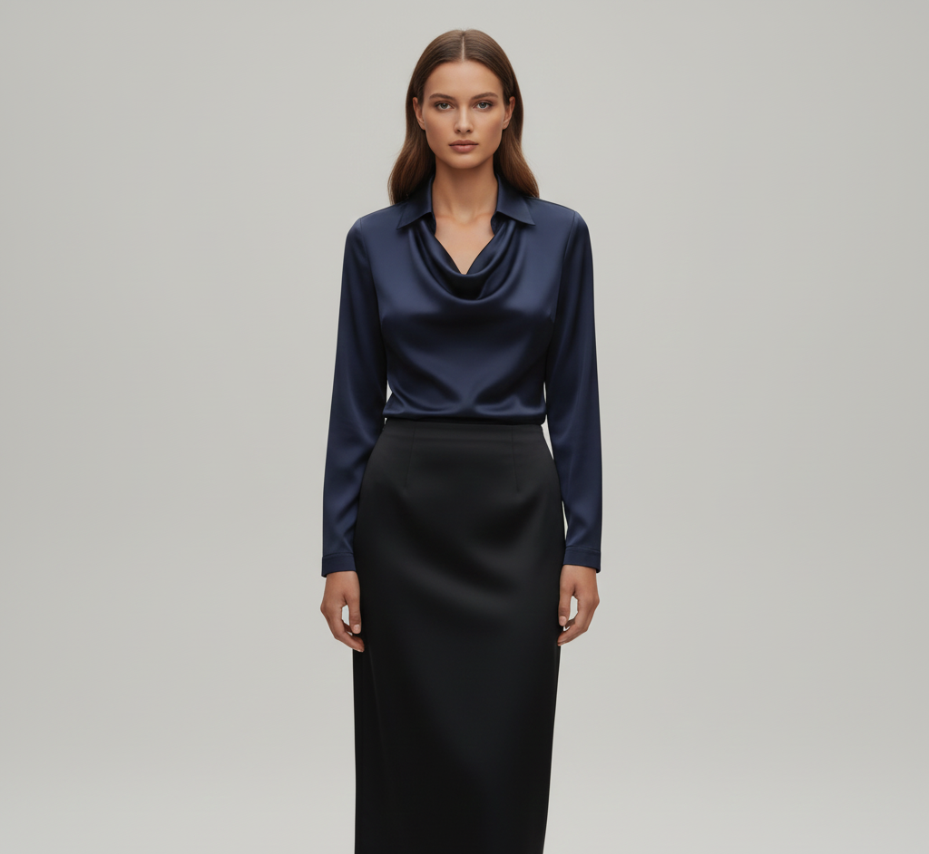 Soft Satin Women's Blouse Elegant Neckline