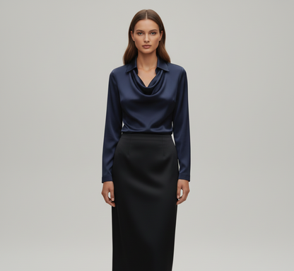 Soft Satin Women's Blouse Elegant Neckline