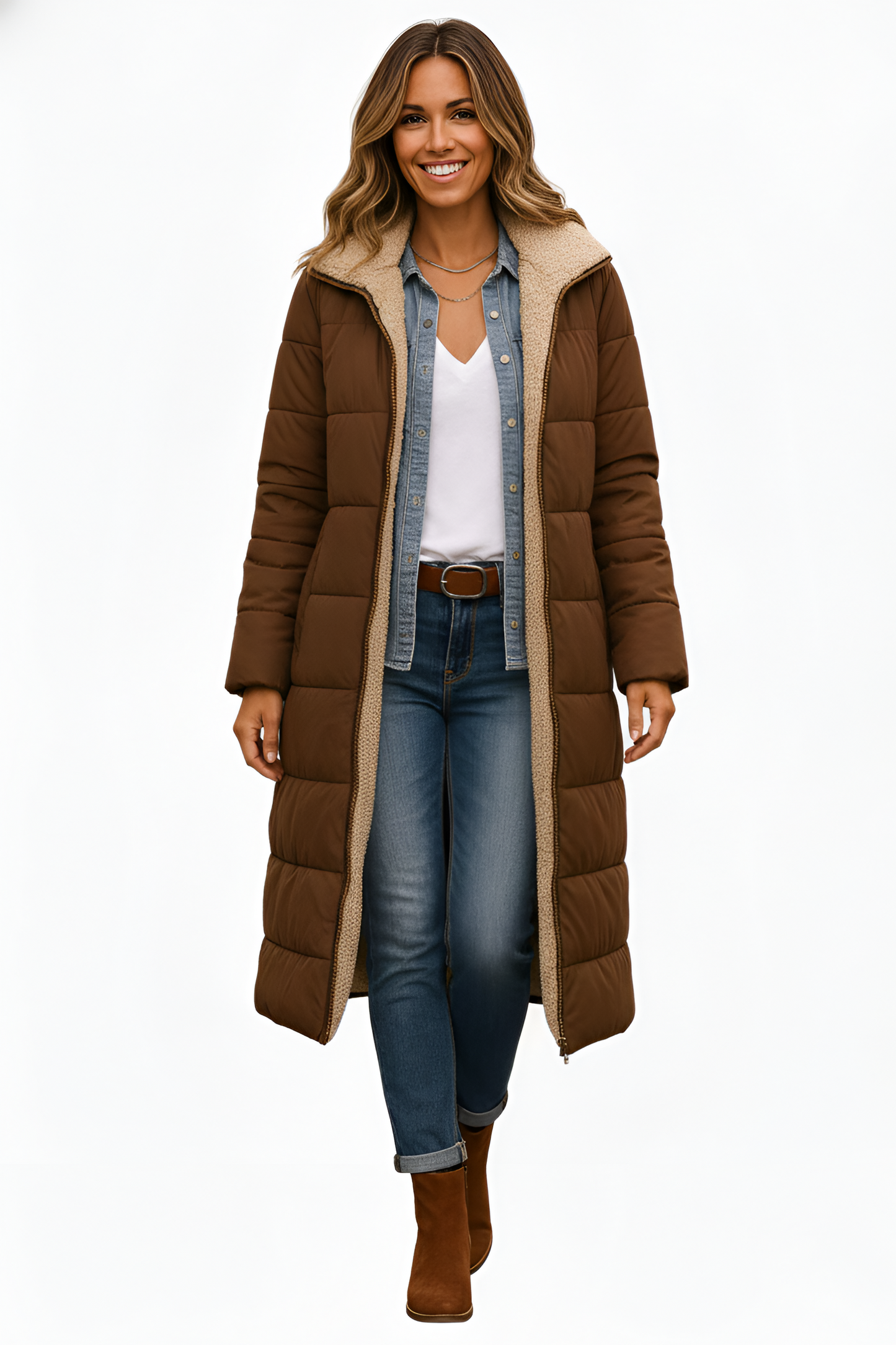Warm Women's Long Shearling Lined Puffer Coat
