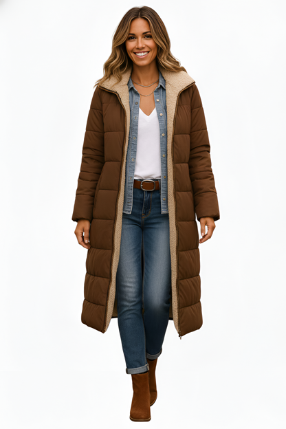 Warm Women's Long Shearling Lined Puffer Coat