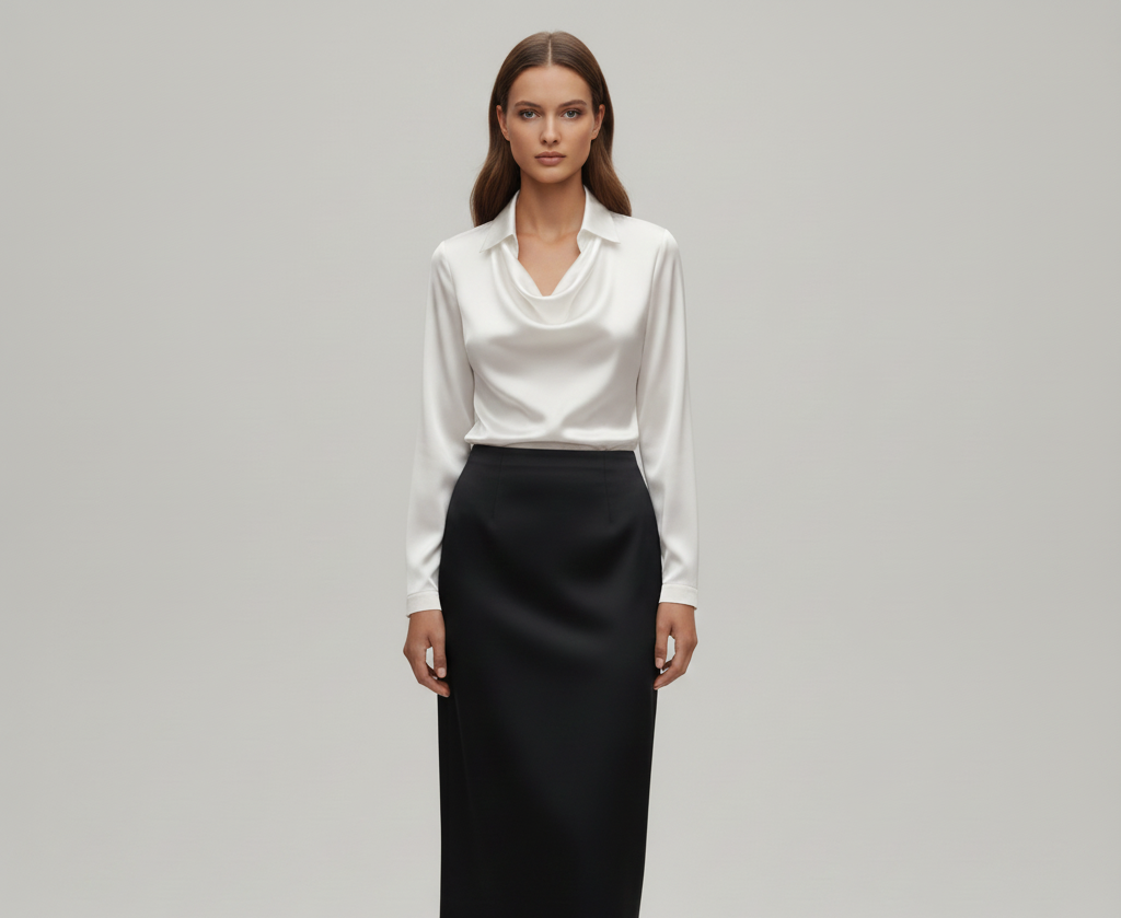 Soft Satin Women's Blouse Elegant Neckline