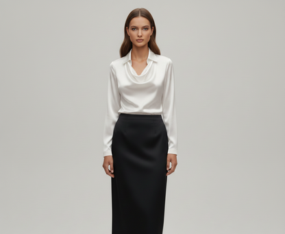 Soft Satin Women's Blouse Elegant Neckline