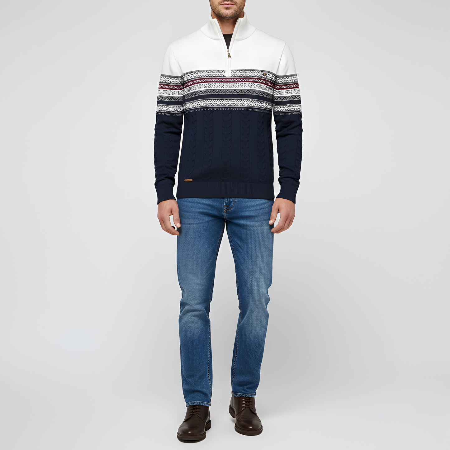 Warm Men's Wool Blend Zip Neck Sweater