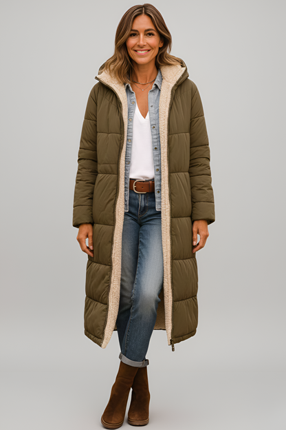 Warm Women's Long Shearling Lined Puffer Coat