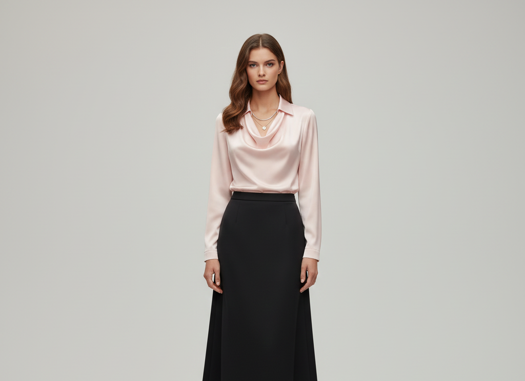 Soft Satin Women's Blouse Elegant Neckline