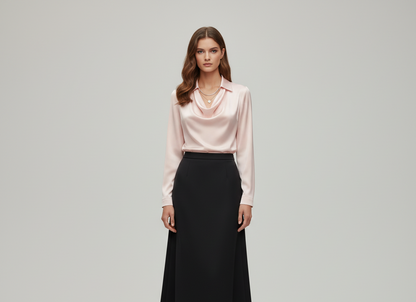 Soft Satin Women's Blouse Elegant Neckline