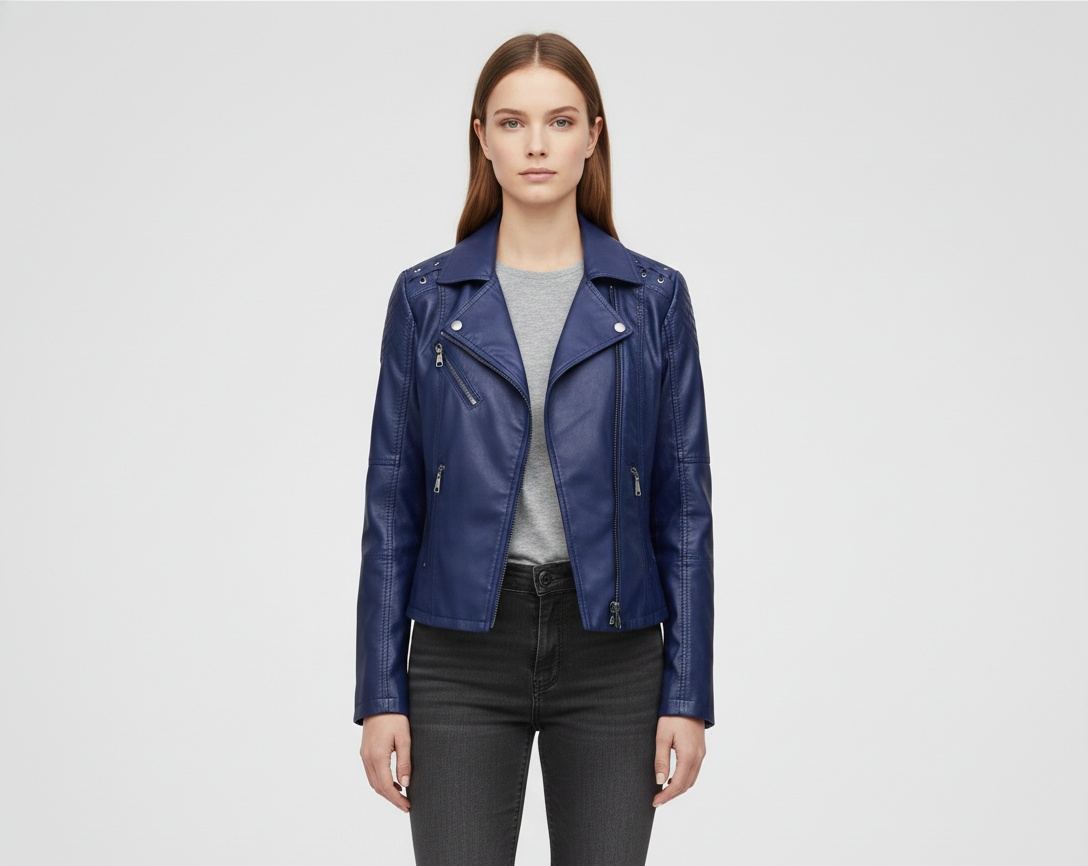 Donna Pelle Biker Jacket Con Zip