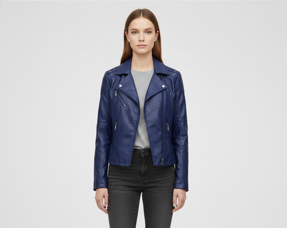 Donna Pelle Biker Jacket Con Zip