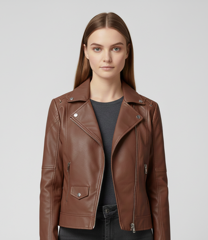 Donna Pelle Biker Jacket Con Zip