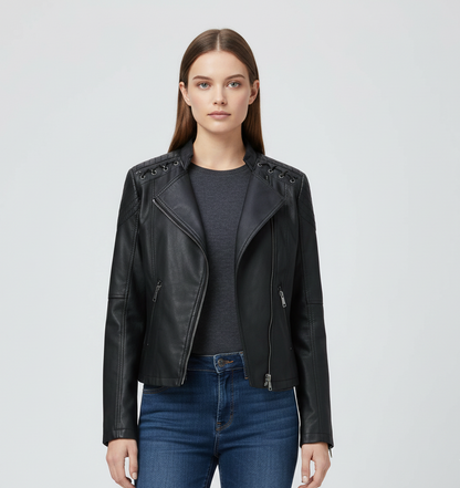 Donna Pelle Biker Jacket Con Zip