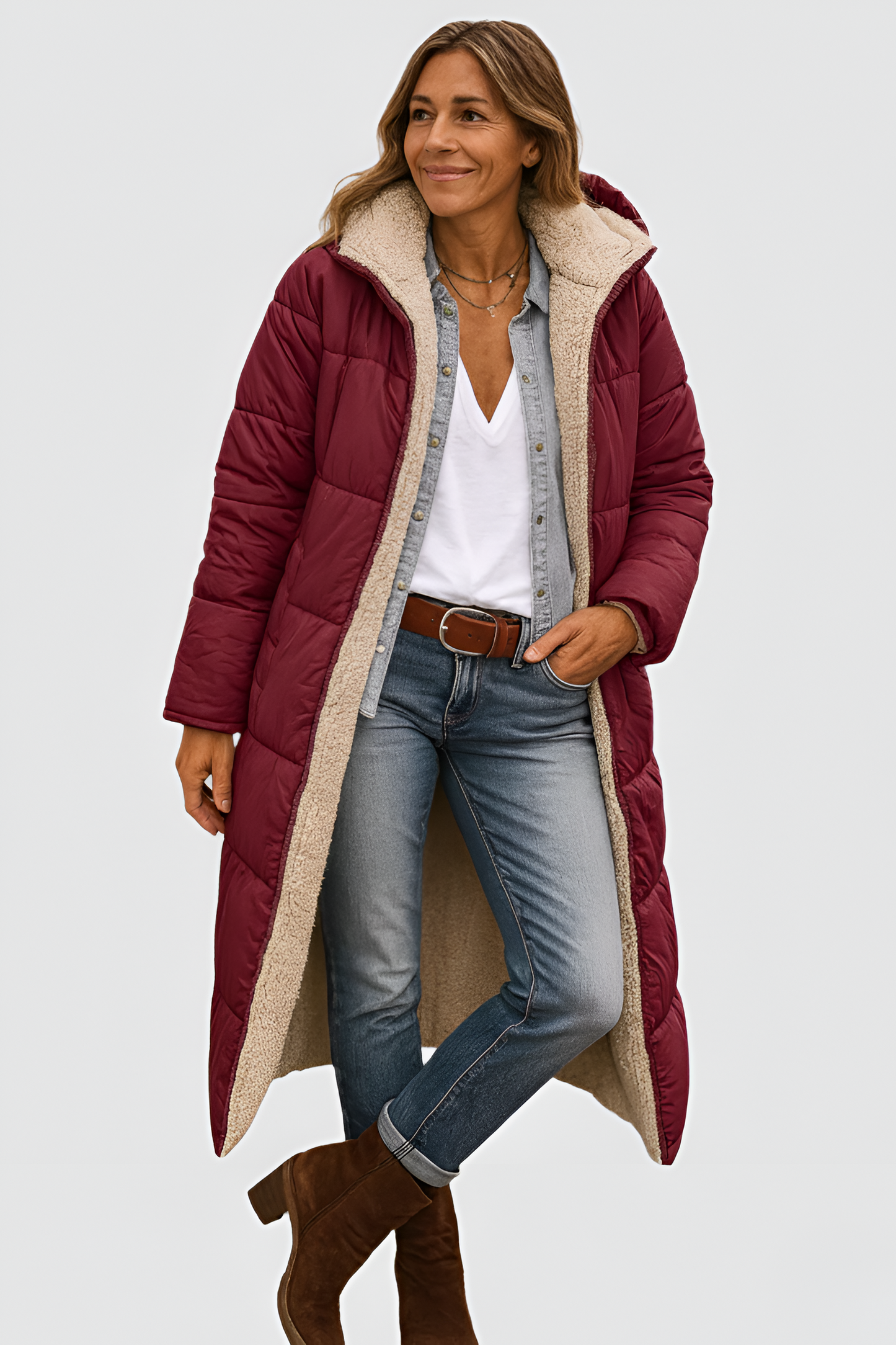 Warm Women's Long Shearling Lined Puffer Coat