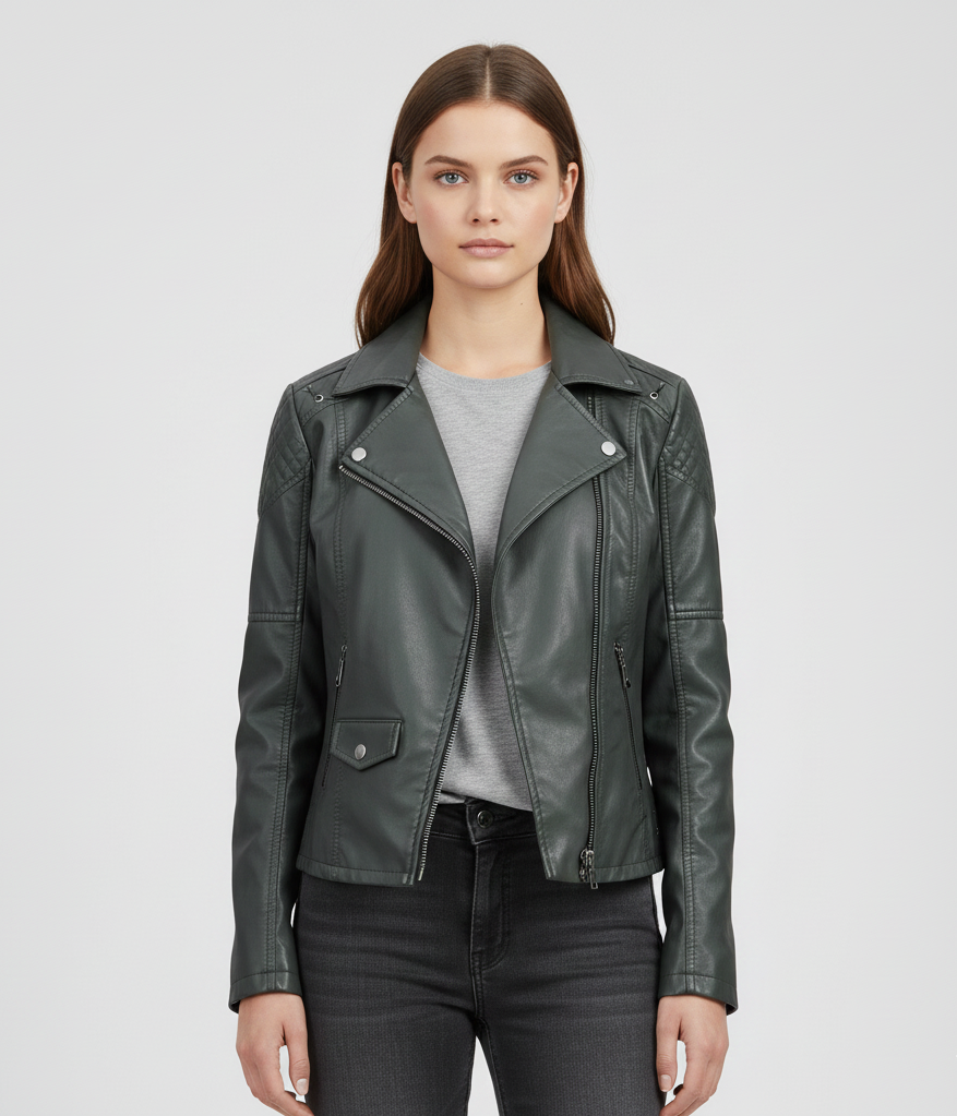 Donna Pelle Biker Jacket Con Zip