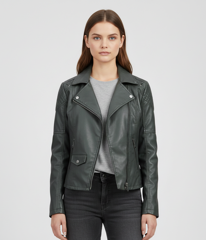 Donna Pelle Biker Jacket Con Zip