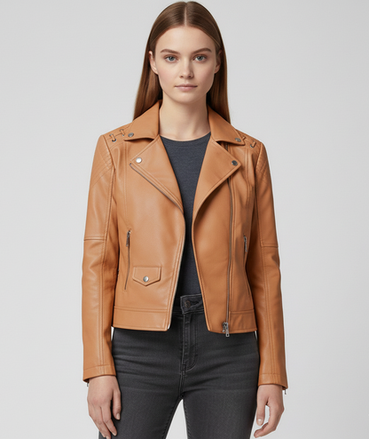 Donna Pelle Biker Jacket Con Zip