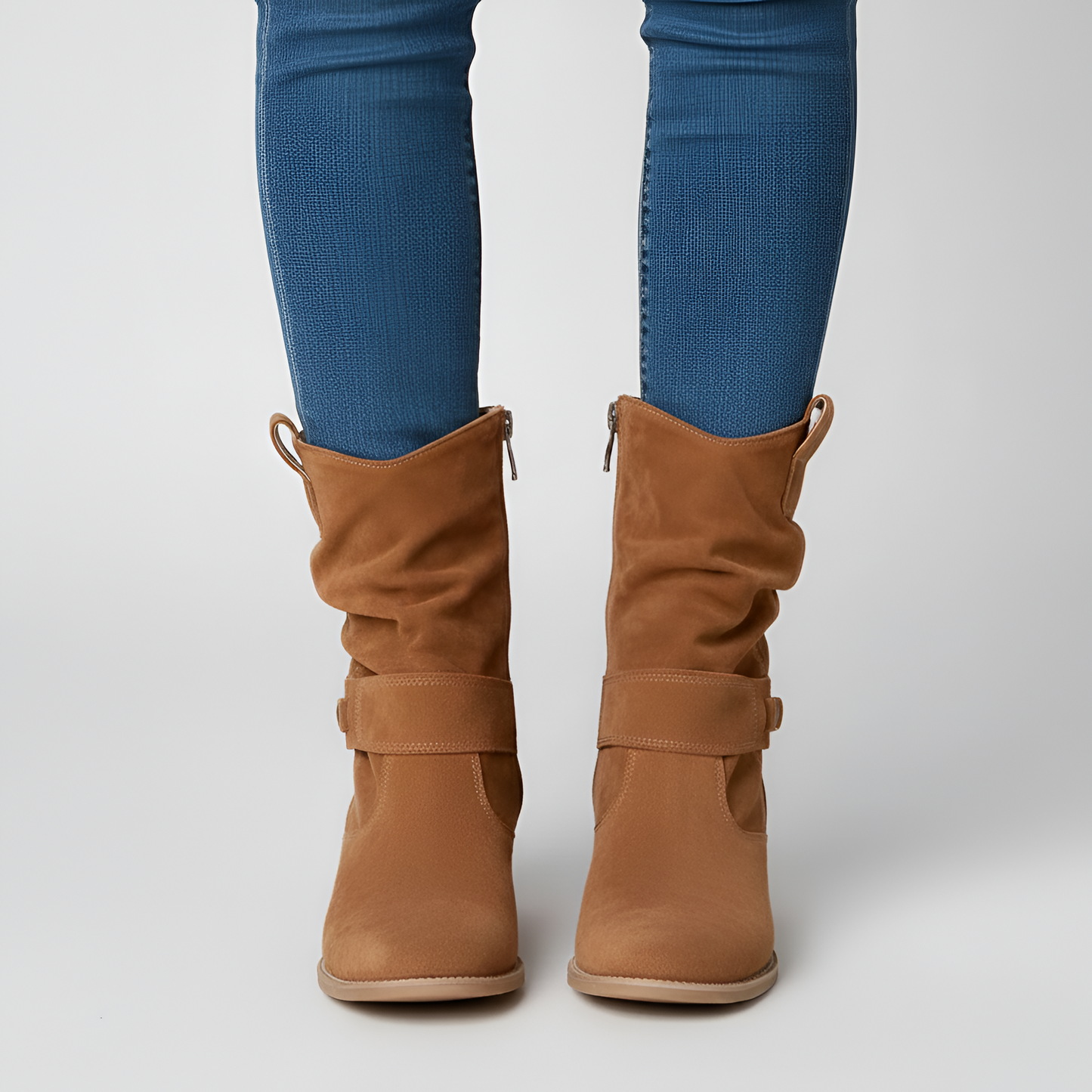 Donne Suede Ankle Stivali con Cinturino e Zip - EasyApparels
