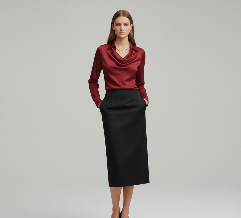 Soft Satin Women's Blouse Elegant Neckline
