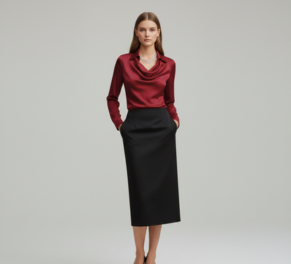 Soft Satin Women's Blouse Elegant Neckline