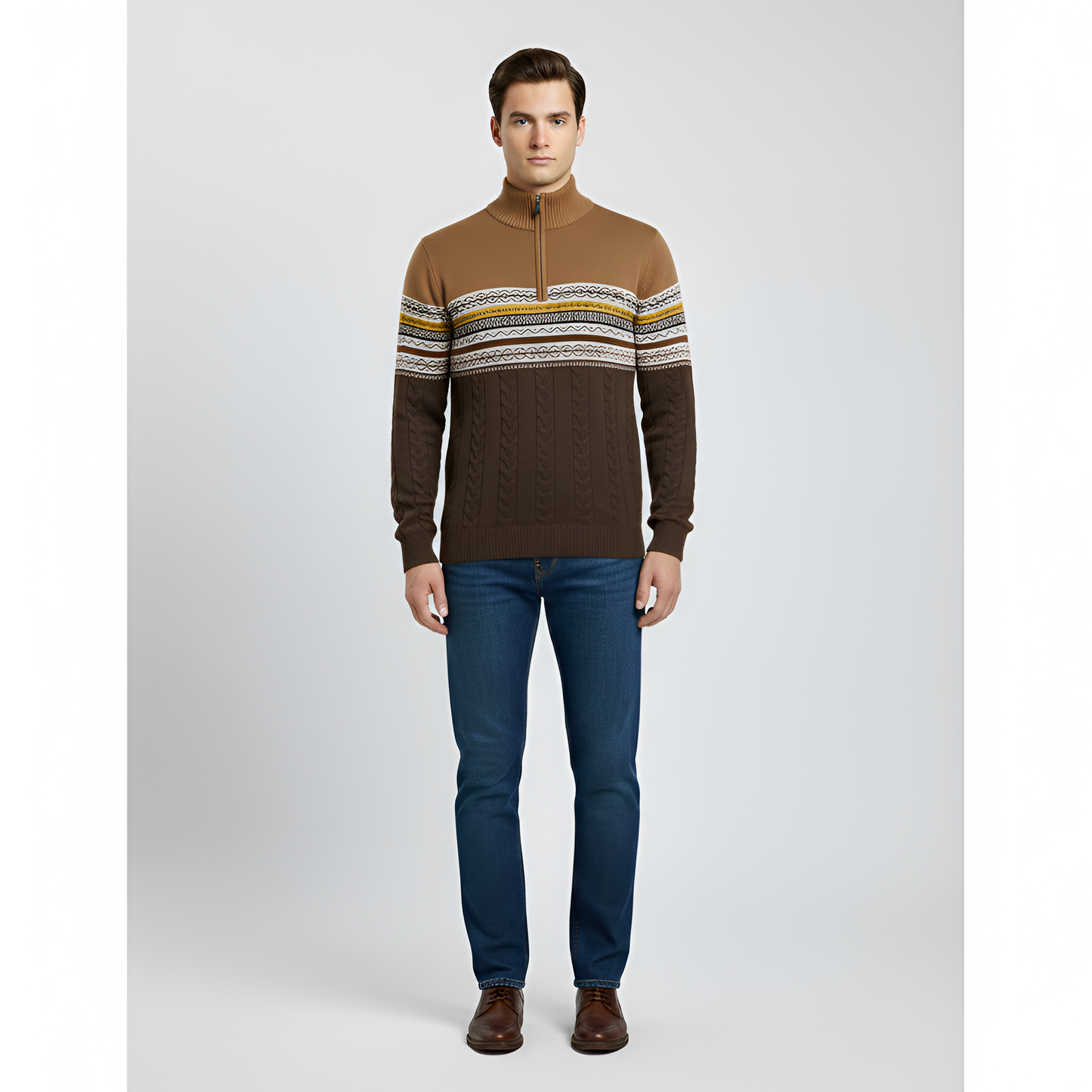 Warm Men's Wool Blend Zip Neck Sweater