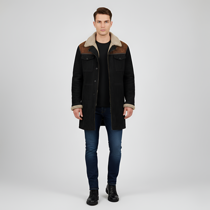 Warm Padded Mens Shearling Jacket with Buttons