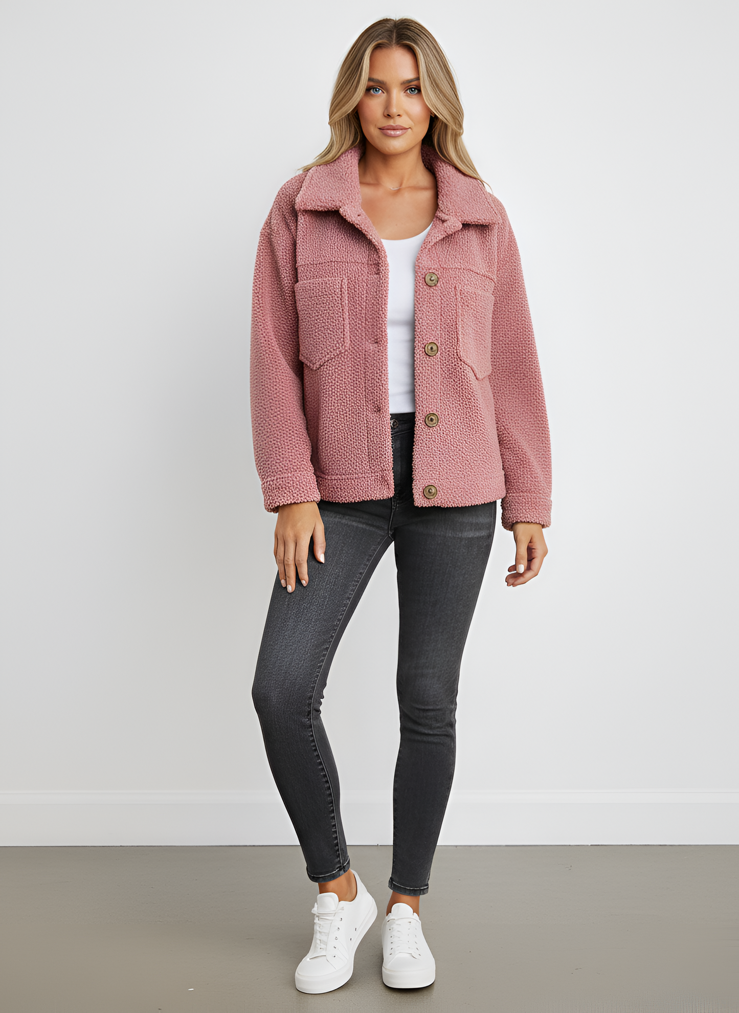 Soft Women's Teddy Jacket with Buttons Regular Fit
